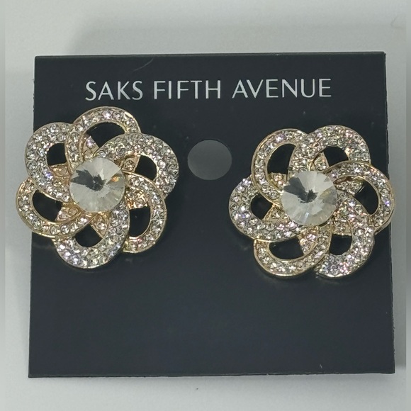 Saks Fifth Ave Gold Tone Flower Crystal Post - Picture 3 of 7